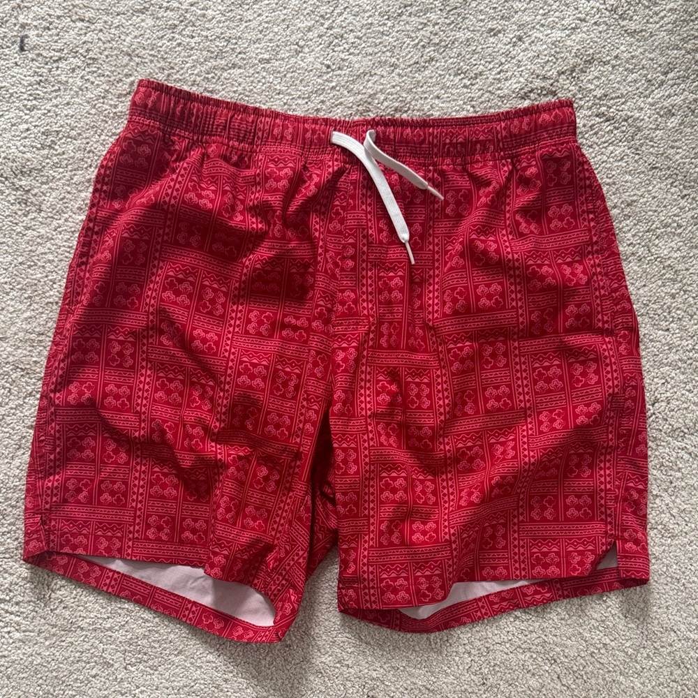 Stylish Red Patterned Men's Swim Trunks
